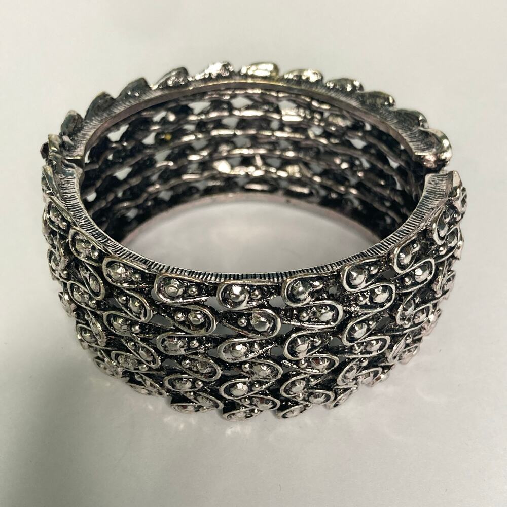 Silvertone Multicolor Crystal Hinged Bracelet Sta… - image 6